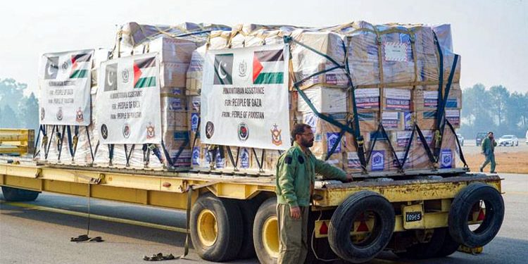 پاکستان کی جانب سے غزہ کیلئے 100 ٹن امدادی سامان کی 19ویں کھیپ روانہ