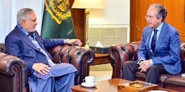 Pakistan's Permanent Representative to the United Nations Asim Iftikhar meets Ishaq Dar