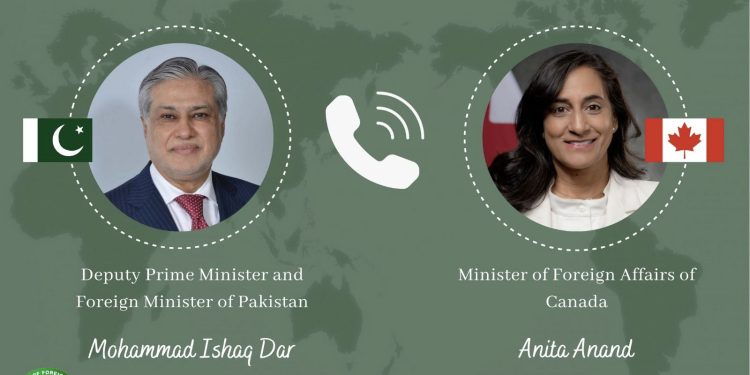 اسحاق ڈار  کا کینیڈین وزیر خارجہ سے ٹیلیفونک  رابطہ