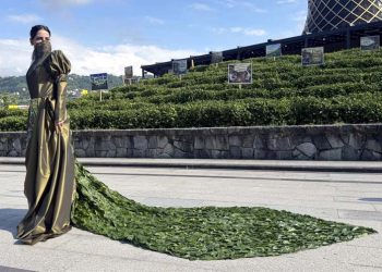 Unique dress made from 5,000 tea leaves