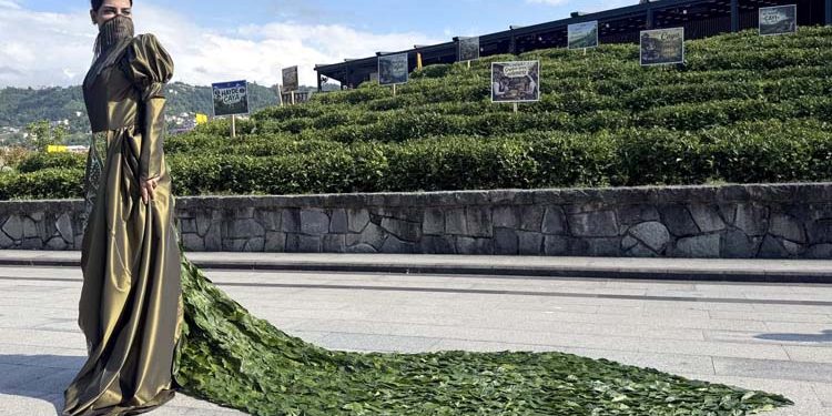 Unique dress made from 5,000 tea leaves