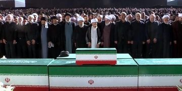 Funeral prayers offered for the martyred Iranian leader Ayatollah Khamenei.