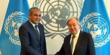 Interior Minister Mohsin Naqvi meets with the UN Secretary-General.