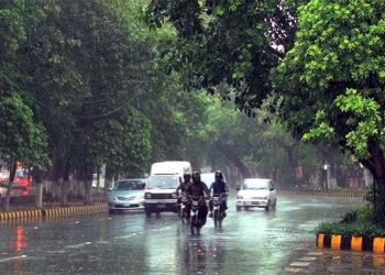 Low-lying areas in Lahore were inundated by heavy rain.