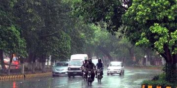 Low-lying areas in Lahore were inundated by heavy rain.