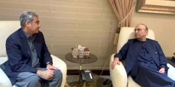 Mohsin Naqvi meets President Asif Ali Zardari.