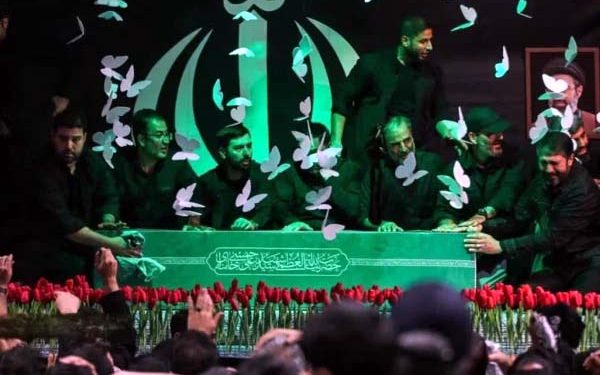 Ayatollah Ali Khamenei's mortal remains moved to the mosque for funeral prayers.