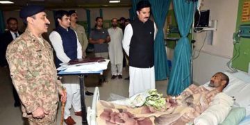 Khyber Pakhtunkhwa Governor visits Swat; inquires after the health of those injured in the Kabal blast.