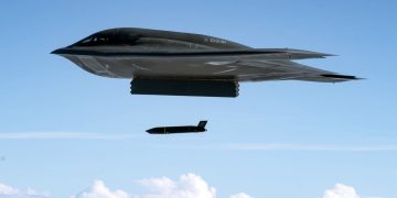 A US B-2 bomber made history by firing an anti-ship missile for the first time.
