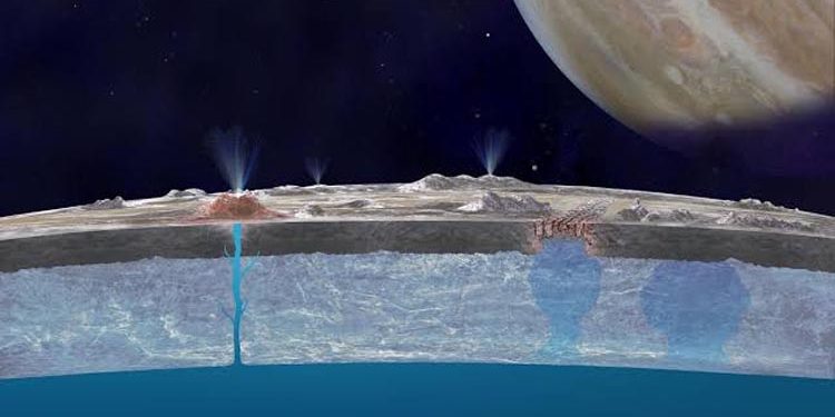Jupiter's moon Europa has twice as much water under its oceans as Earth's