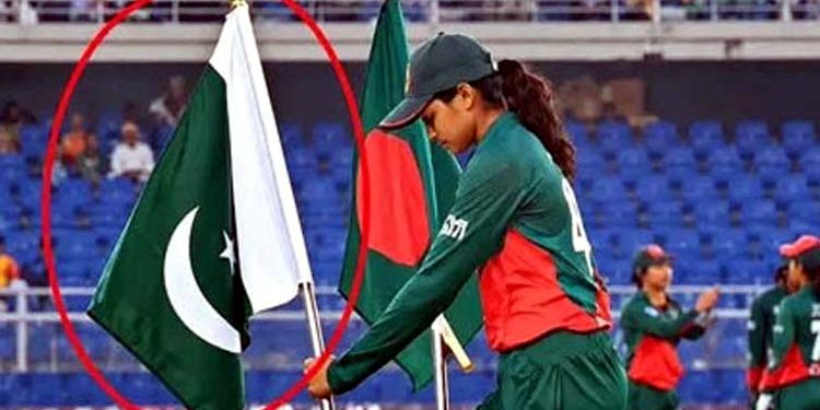 The sight of the Bangladeshi captain holding the Pakistani flag has become a focal point of attention on social media.