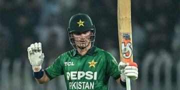 Maaz Sadaqat follows in Saim Ayub's footsteps; 'No-Look Six' video goes viral.
