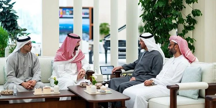 Saudi Defense Minister meets with Emirati President; discusses regional security and joint cooperation.